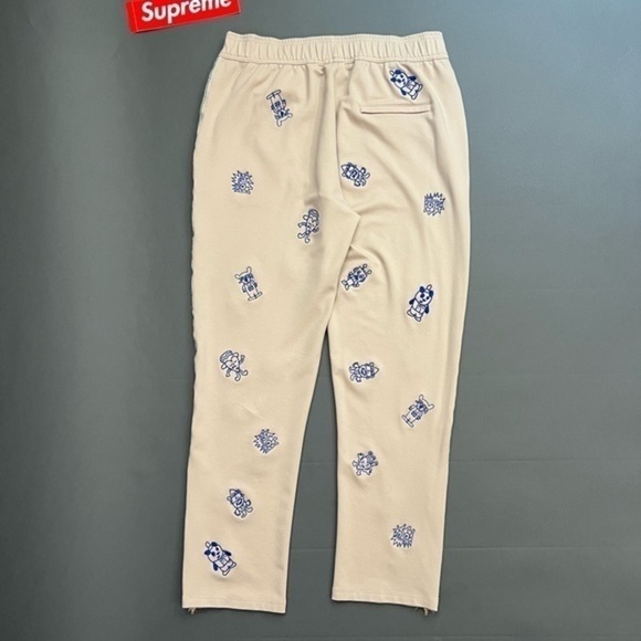 Allover Panda Heart Embroidered Character Rayon Pinstripe Sweatpants 🐼 🎩 - Picture 2 of 16